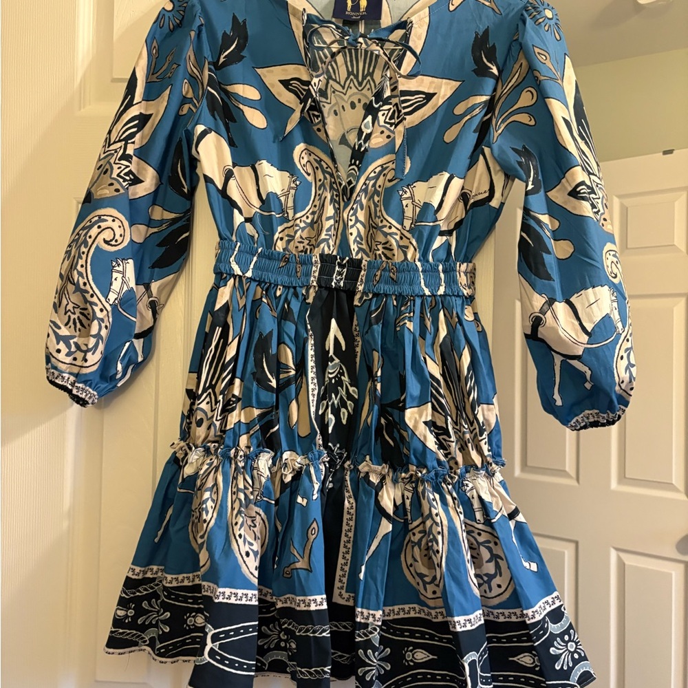 Elegant Blue Patterned Mini Dress